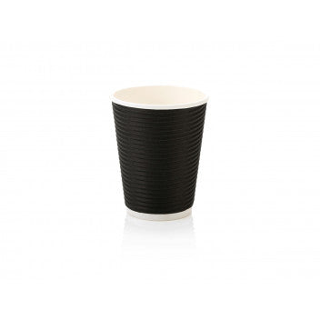 350ml Ripple Paper Coffee Cup Horizontal Black with White Sip Lid 10pack