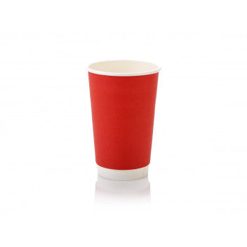 500ml Paper Coffee Cup Double Wall Red with White Sip Lid 10pack