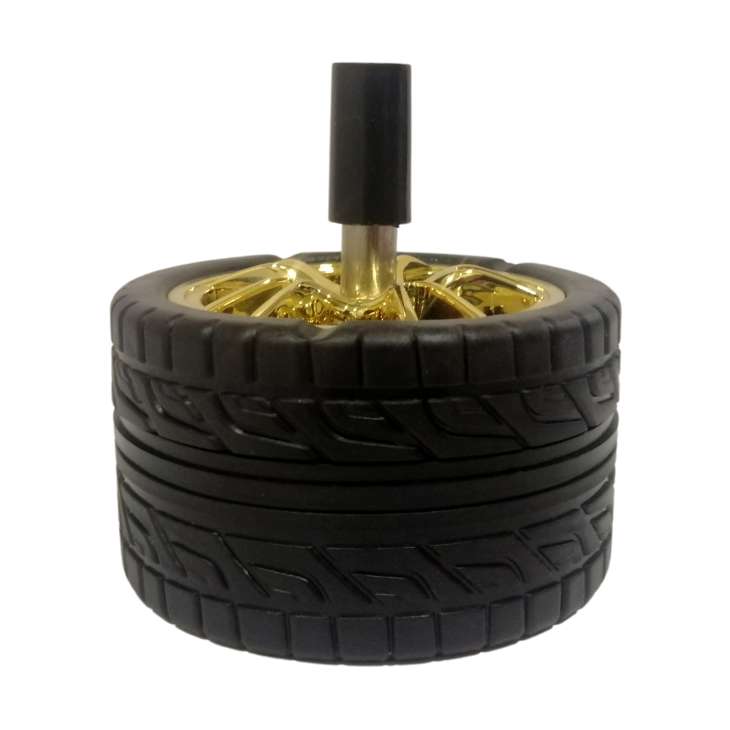 Ashtray Rotating Rubber Tire Hub Push Down Holder Gold