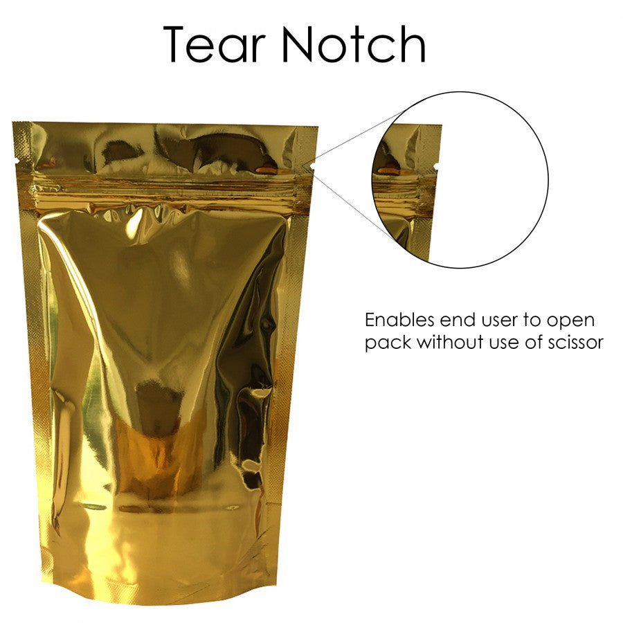 Aluminium Metalized Pouch Bags  Zip Lock Resealable Foil Stand Up Bags with Window Matte Gold 180mic 10pack