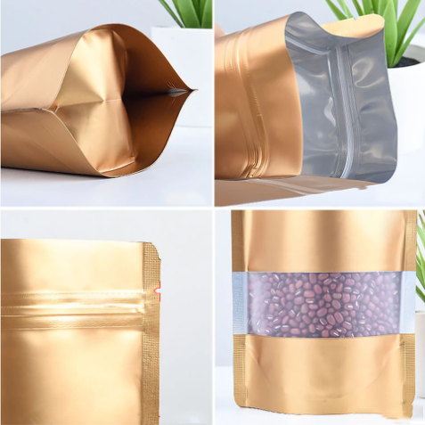 Aluminium Metalized Pouch Bags  Zip Lock Resealable Foil Stand Up Bags with Window Matte Gold 180mic 10pack