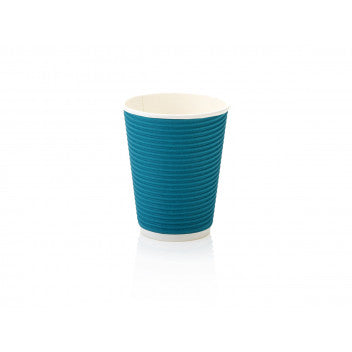 350ml Ripple Paper Coffee Cup Turquoise with White Sip Lid 10pack