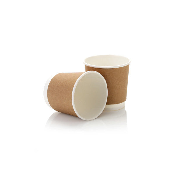100ml Espresso Coffee Cup Kraft Double Wall with White Lid 10pack