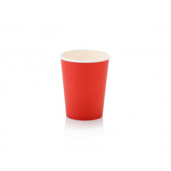 250ml Paper Coffee Cup Single Wall Red with Black Sip Lid 10pack