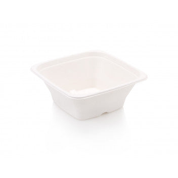 Biodegradable Sugar Cane Takeaway Bowl Square 700ml White with Lid 5pack