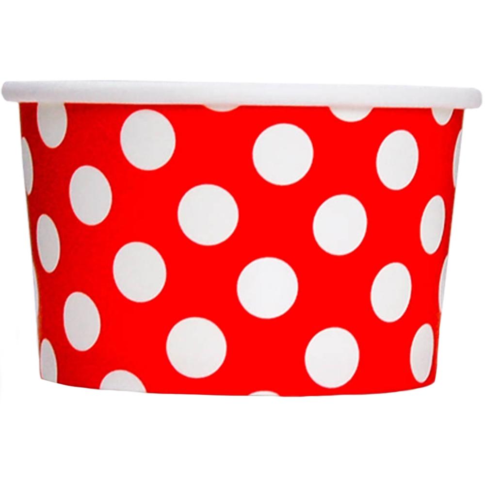 Ice Cream Paper Cups 180ml Polka Dot with Wooden Spoons Assorted Colors