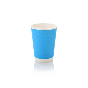 350ml Paper Coffee Cup Double Wall Blue with White Sip Lid 10pack