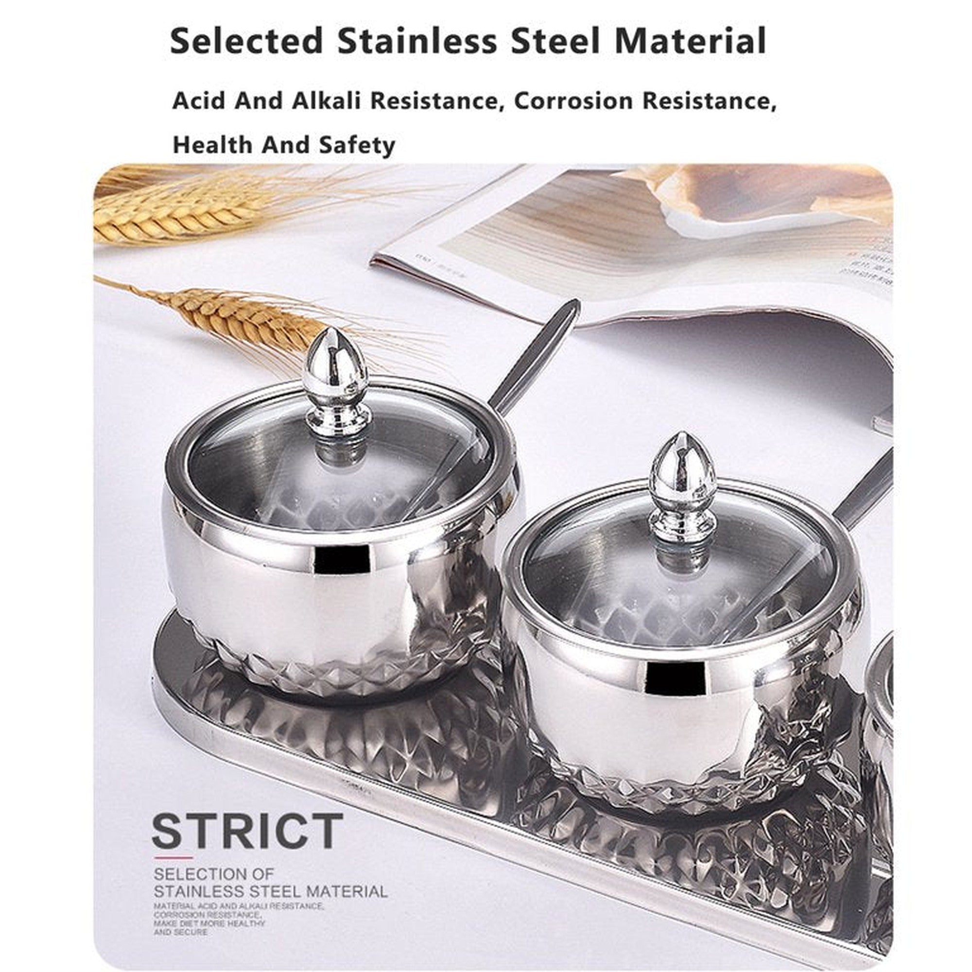 3 Piece Condiment Stainless Steel Sugar-Spice-Seasoning Bowl Set