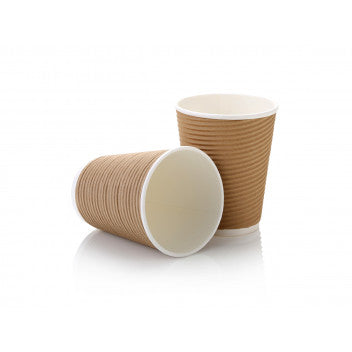 350ml Ripple Paper Coffee Cup Kraft  Horizontal with White Sip Lid 10pack