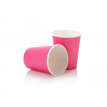 250ml Paper Coffee Cup Single Wall Pink with Black Sip Lid 10pack