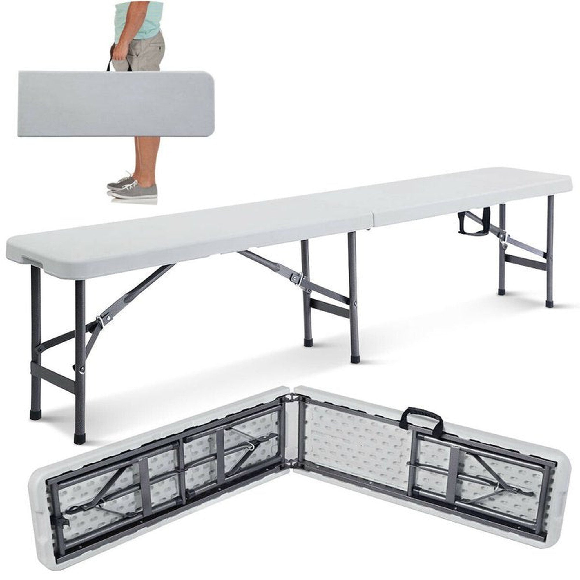 1.8m Folding Trestle Plastic Bench 6ft White