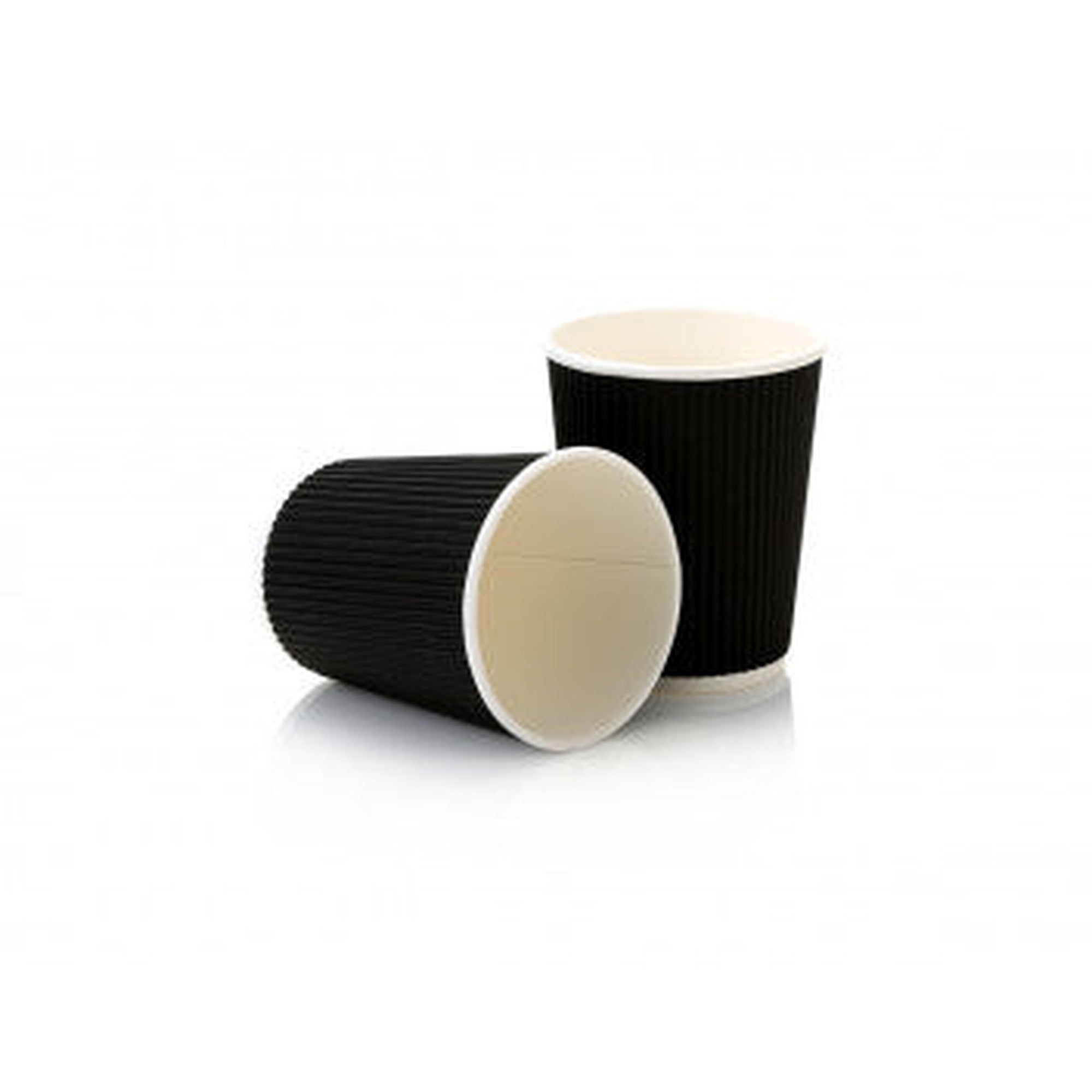 250ml Disposable Ripple Paper Coffee Cups Vertical with Black Sip Lid 5pack