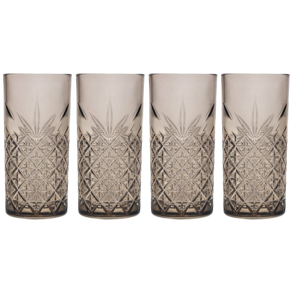 Pasabahce Timeless Hiball Glass Tumbler 450ml Grey 4pc 24204