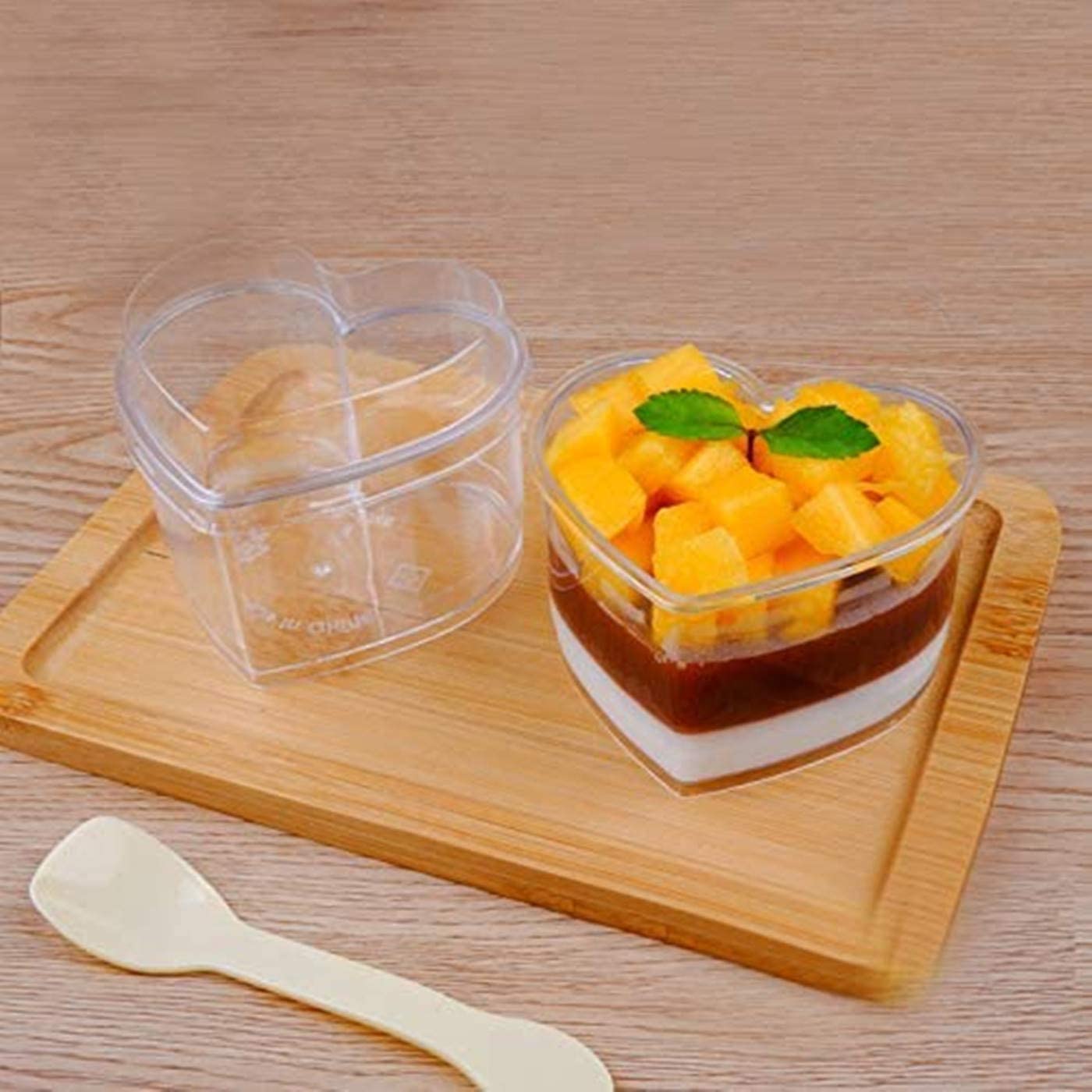 Acrylic Mini Dessert Cup Heart Shape with Lid 25pack