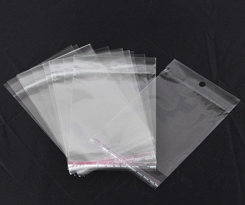 Polyprop Cellophane Selfseal Bags 5x30cm Punch Hanging Hole 100pack