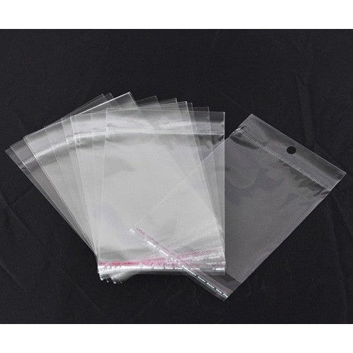 Polyprop Cellophane Selfseal Bags 9x17.5cm Punch Hanging Hole 100pack