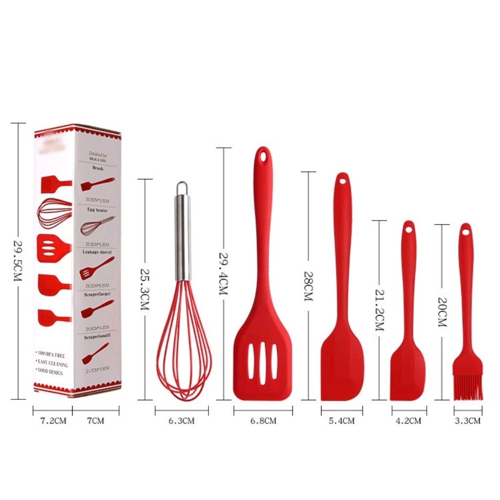 Silicone Kitchen Cutlery Cooking Set Red 5pc