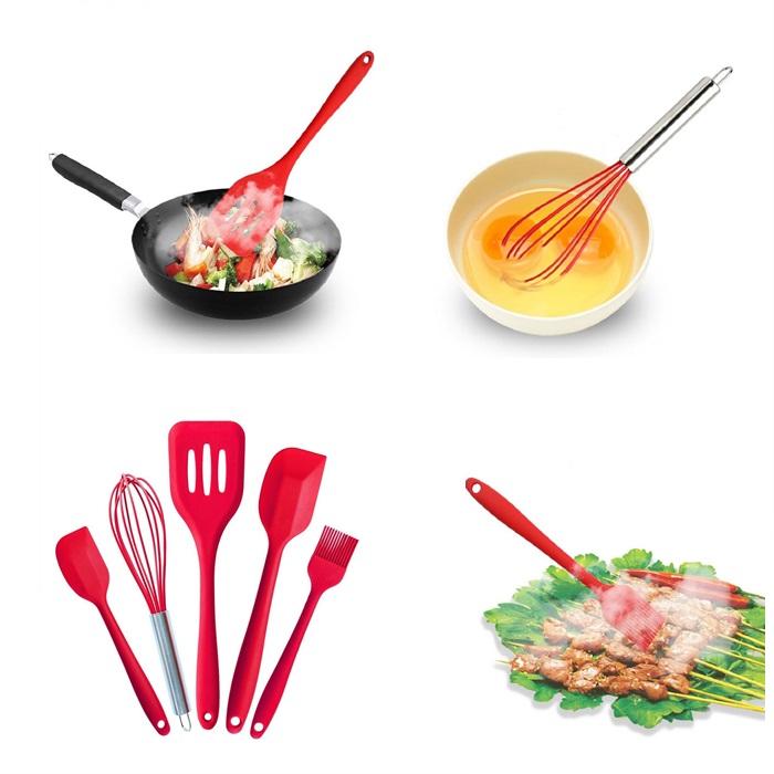 Silicone Kitchen Cutlery Cooking Set Pink 5pc