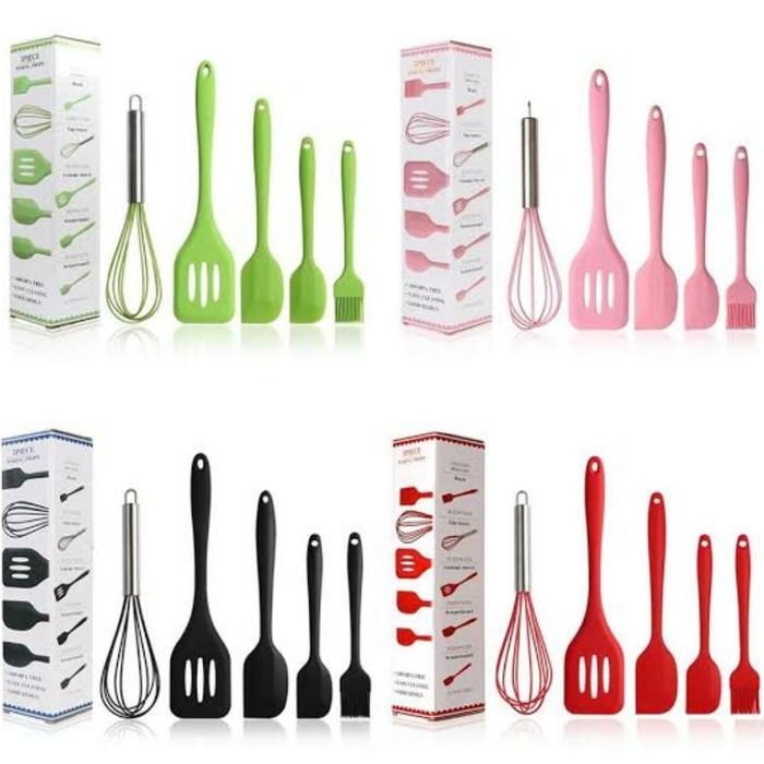 Silicone Kitchen Cutlery Cooking Set Green 5pc