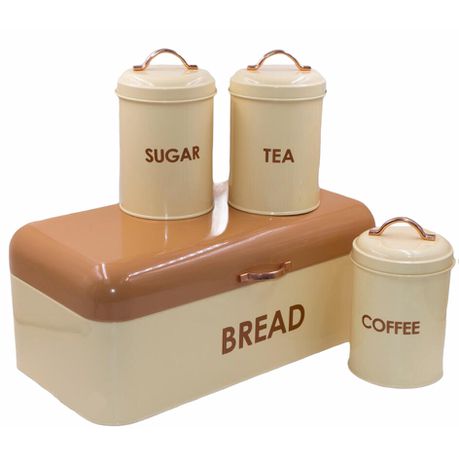 2-Tone Bread Bin & 3pc Canister Set - Cream/Tan