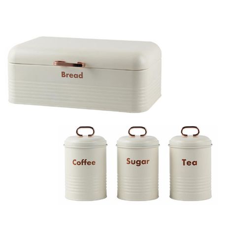 Contintental Homeware Bread Bin with Canister Set Cream CH595
