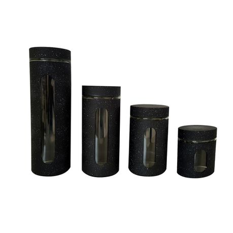Continental Homeware Glass Jar Canister Set with Metal Black 4 Pack CH597