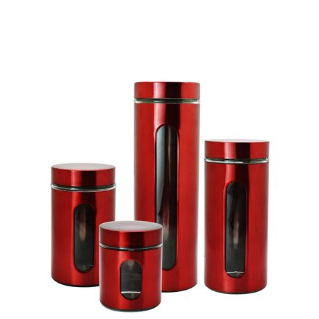 Continental Homeware Canister 4 Pack Set Spice Set Red with Window CH532