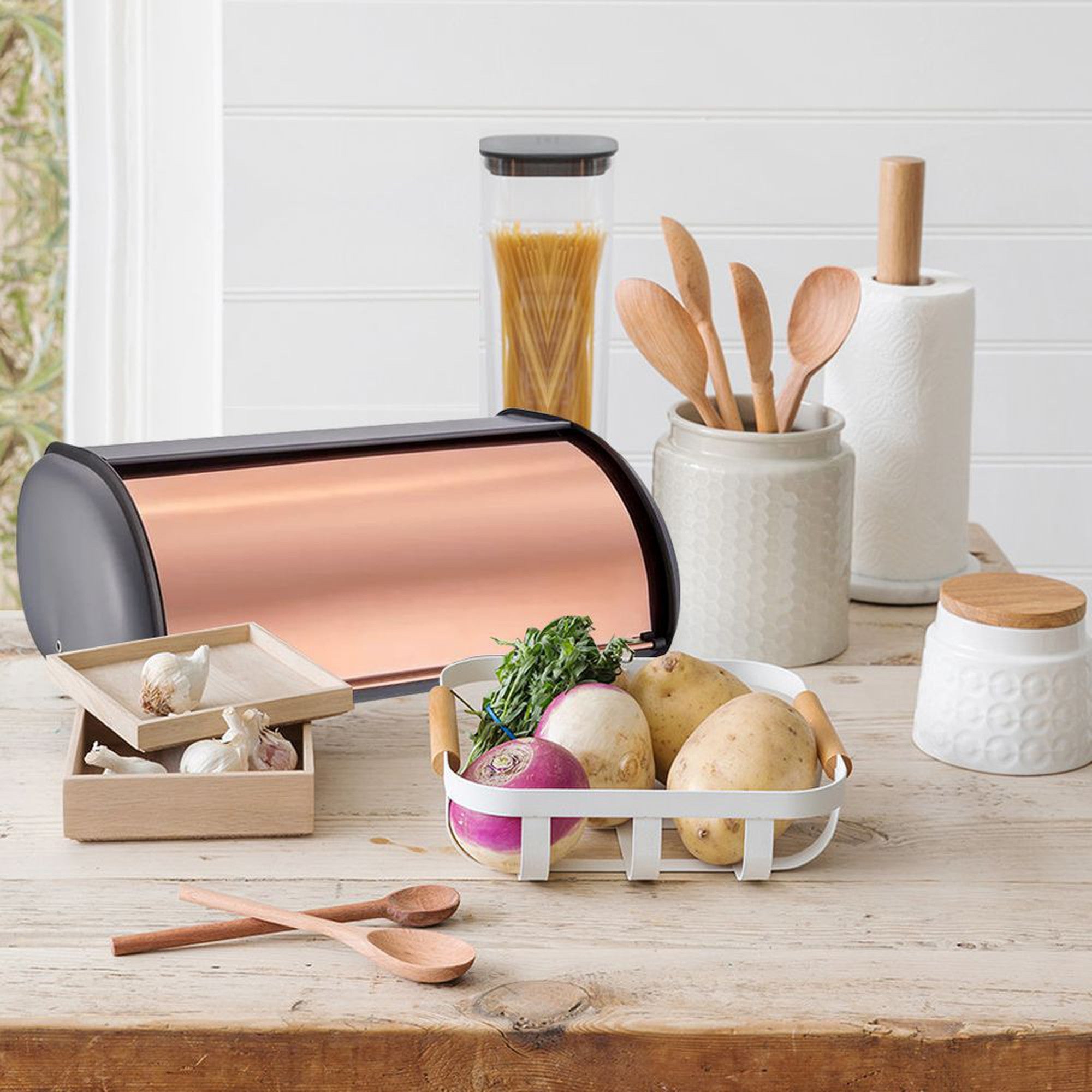 Bread Bin Matte Grey & Rose Gold Lid CH583