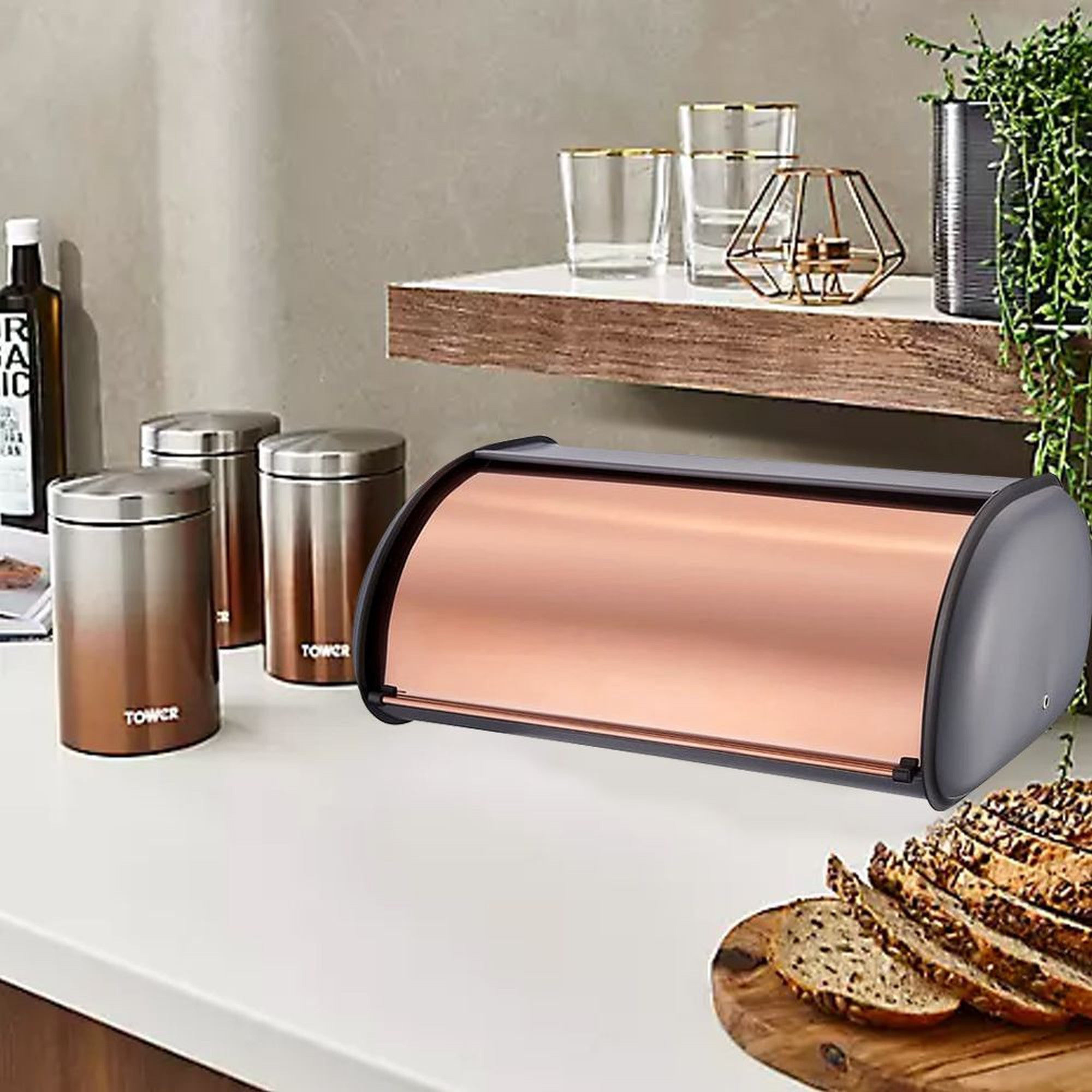 Bread Bin Matte Grey & Rose Gold Lid CH583