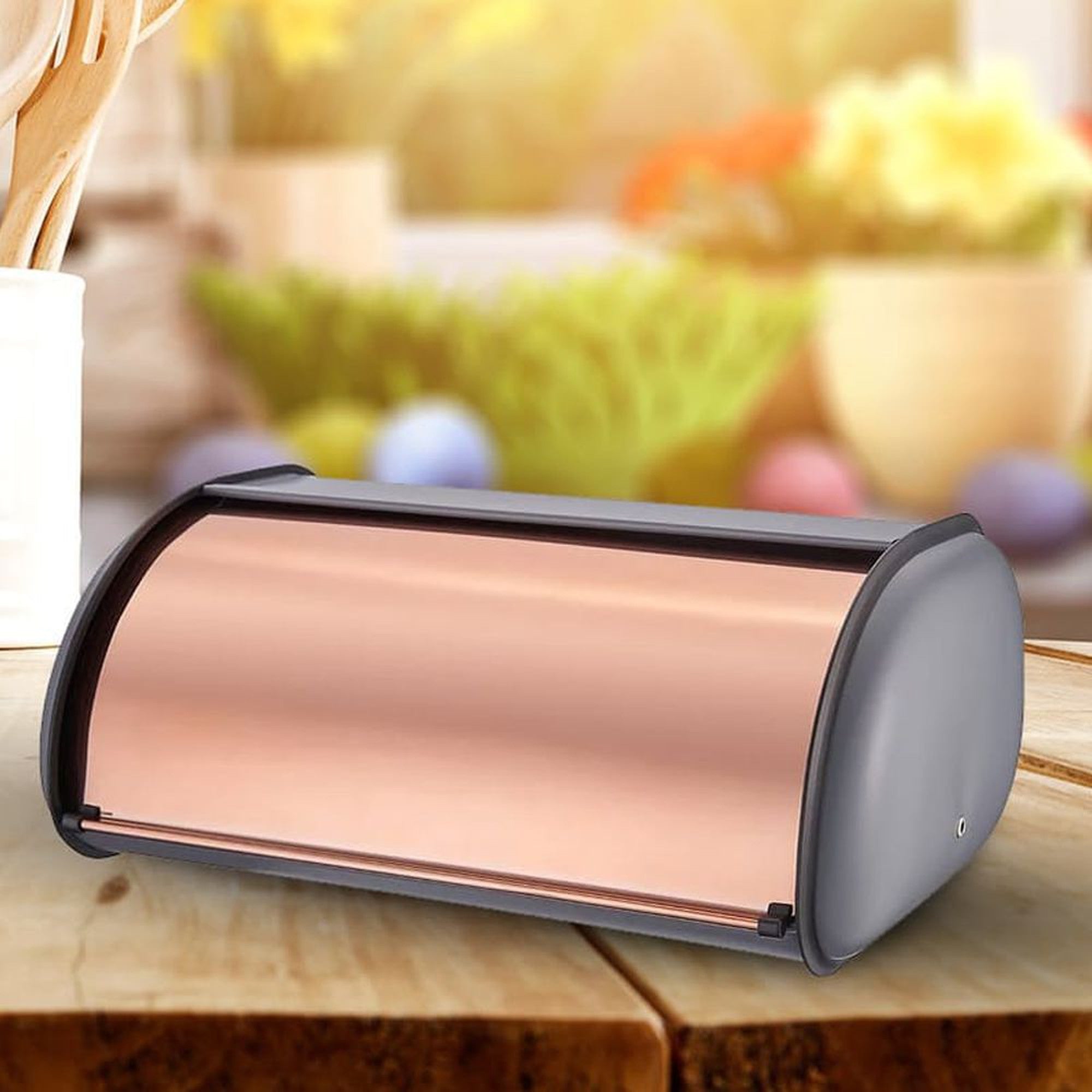 Bread Bin Matte Grey & Rose Gold Lid CH583