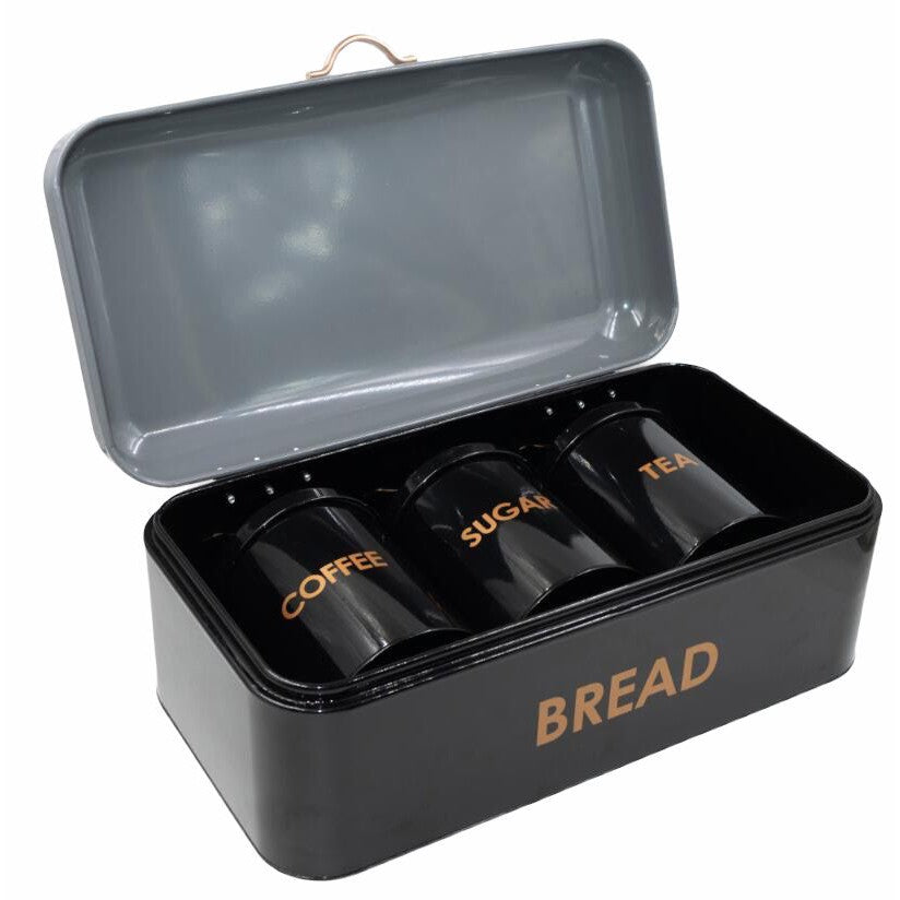 Bread Bin 2 Tone + 3pc Canister Set - Black