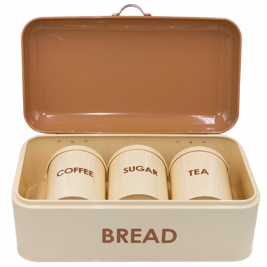 2-Tone Bread Bin & 3pc Canister Set - Cream/Tan