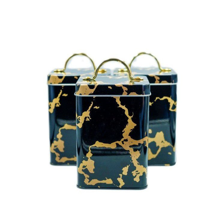 Royal Homeware Bread Bin and Canister Tea Coffee Sugar Set Black with Gold Marble