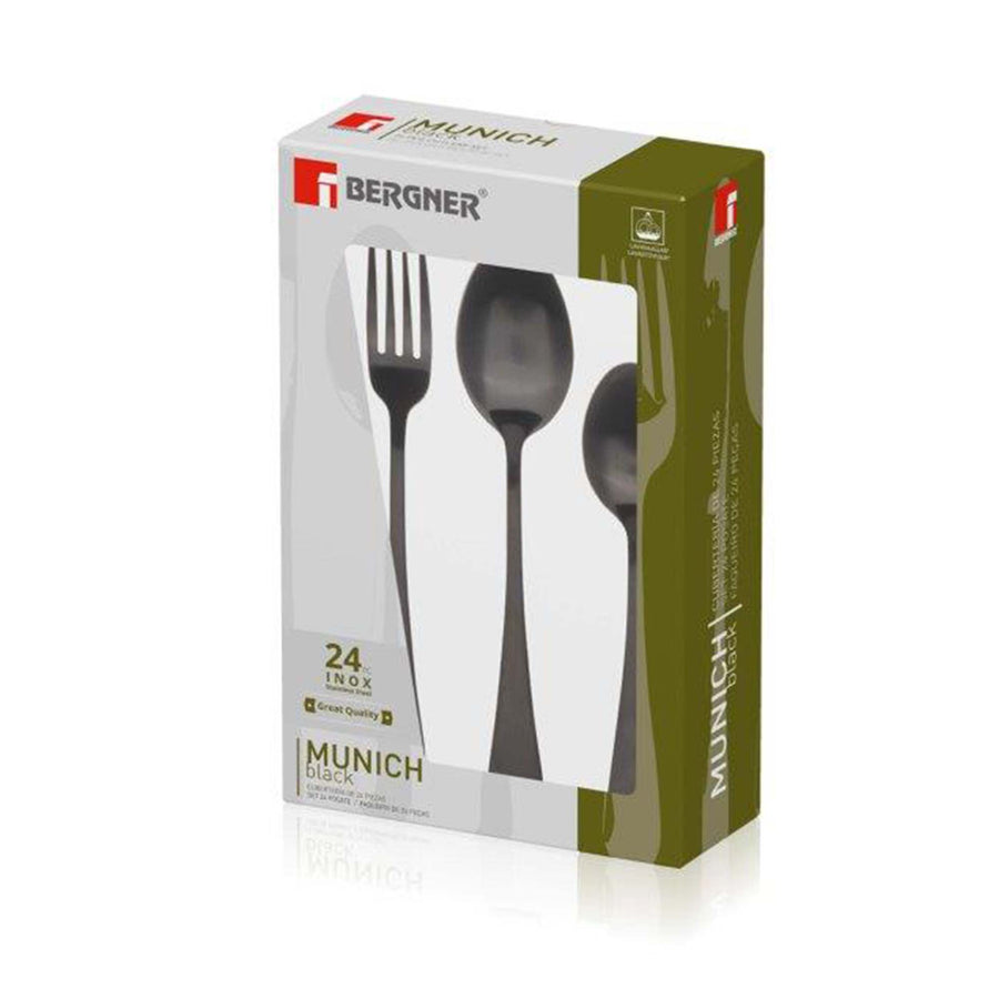 Bergner Cutlery Set 24 Pack Munich Black Mat Stainless Steel SGN2212