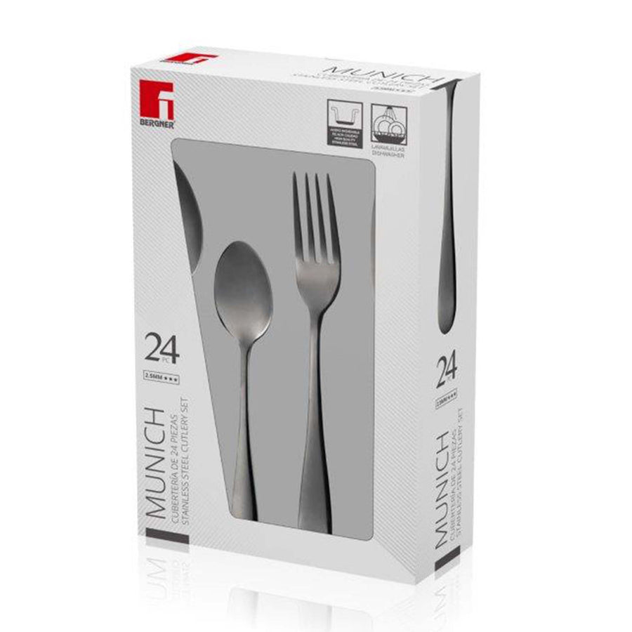 Bergner Cutlery Set 24 Pack Munich Black Shuiny Stainless Steel SGN2215