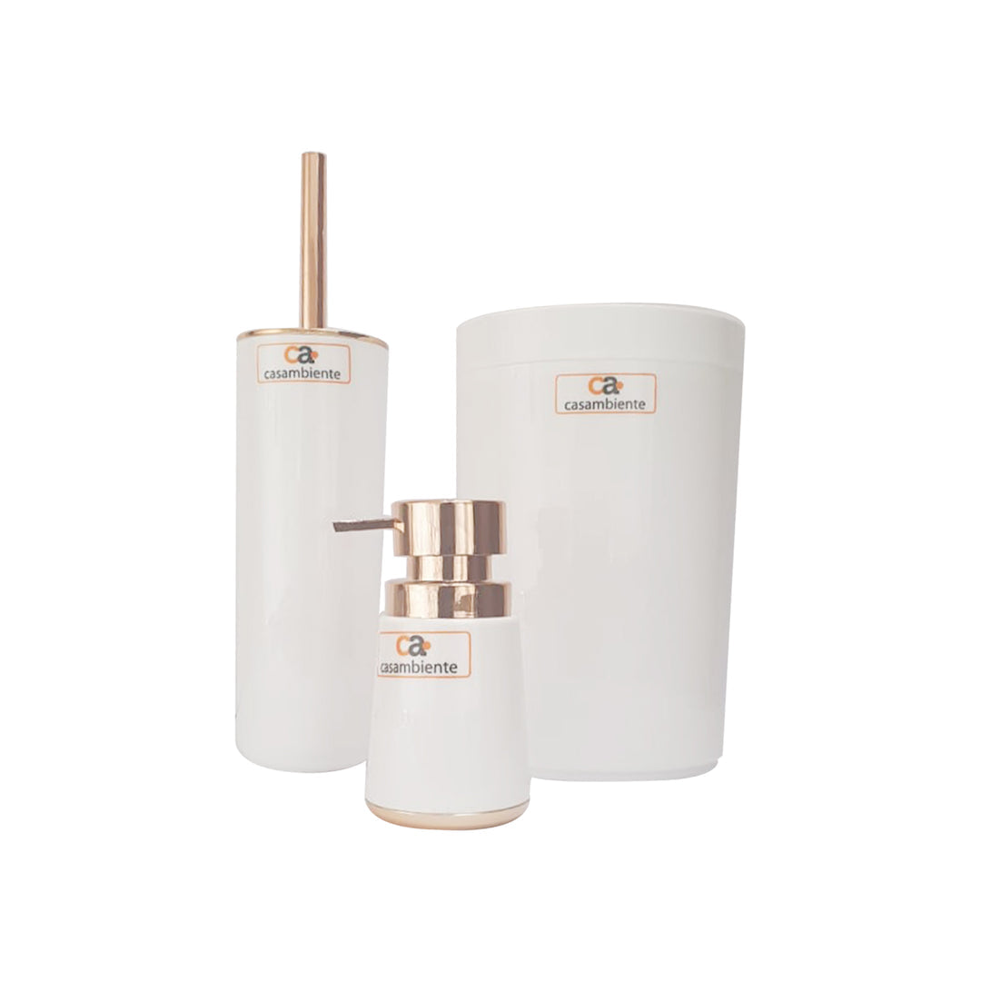 3 Piece Bathroom Set White with Rose Gold Lid SGN2338