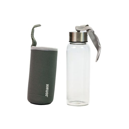 Sports Glass Water Bottle Glass with Stainless Steel Cap and Cover