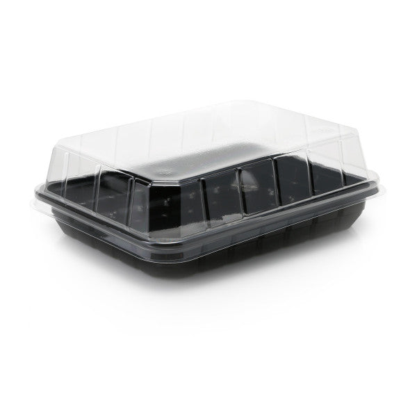 Sushi Lunch Meal Container Tray Black Medium T271 with Clear Lid L355 10pack