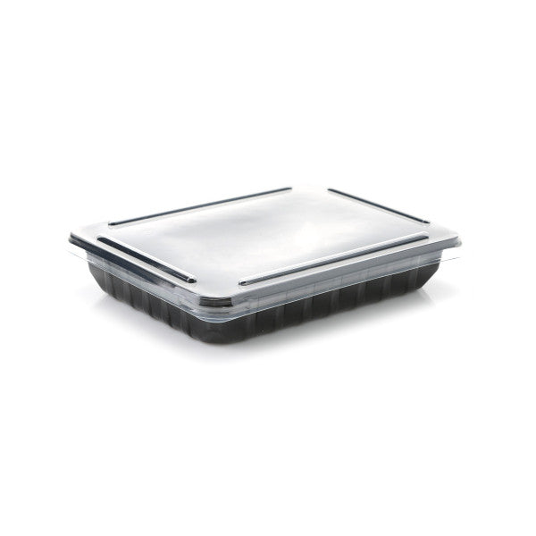 Sushi Lunch Meal Container Tray Black Small T360 with Clear Lid L565 10pack