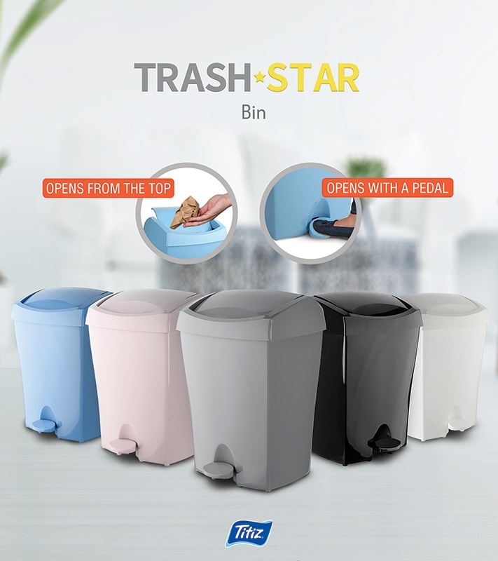 Titiz Plastic Bin 10L Trash Star 10L Silver TP-722