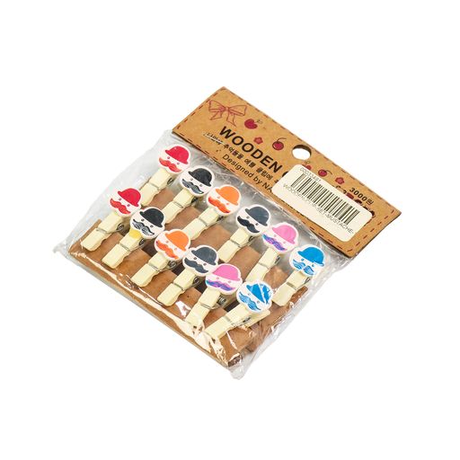 Wooden Clip Set Mustache 12pc Ep